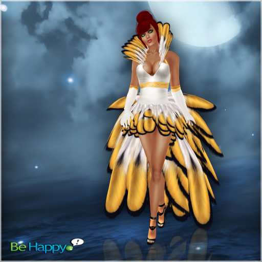 !BH ~ Feathers Dress ~ White -Yellow